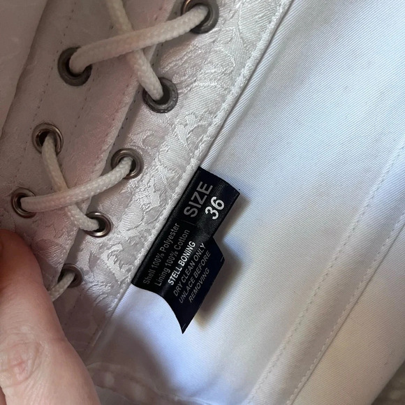 Unbranded lace up corset bodice white ivory brocade size 36 - Picture 7 of 8